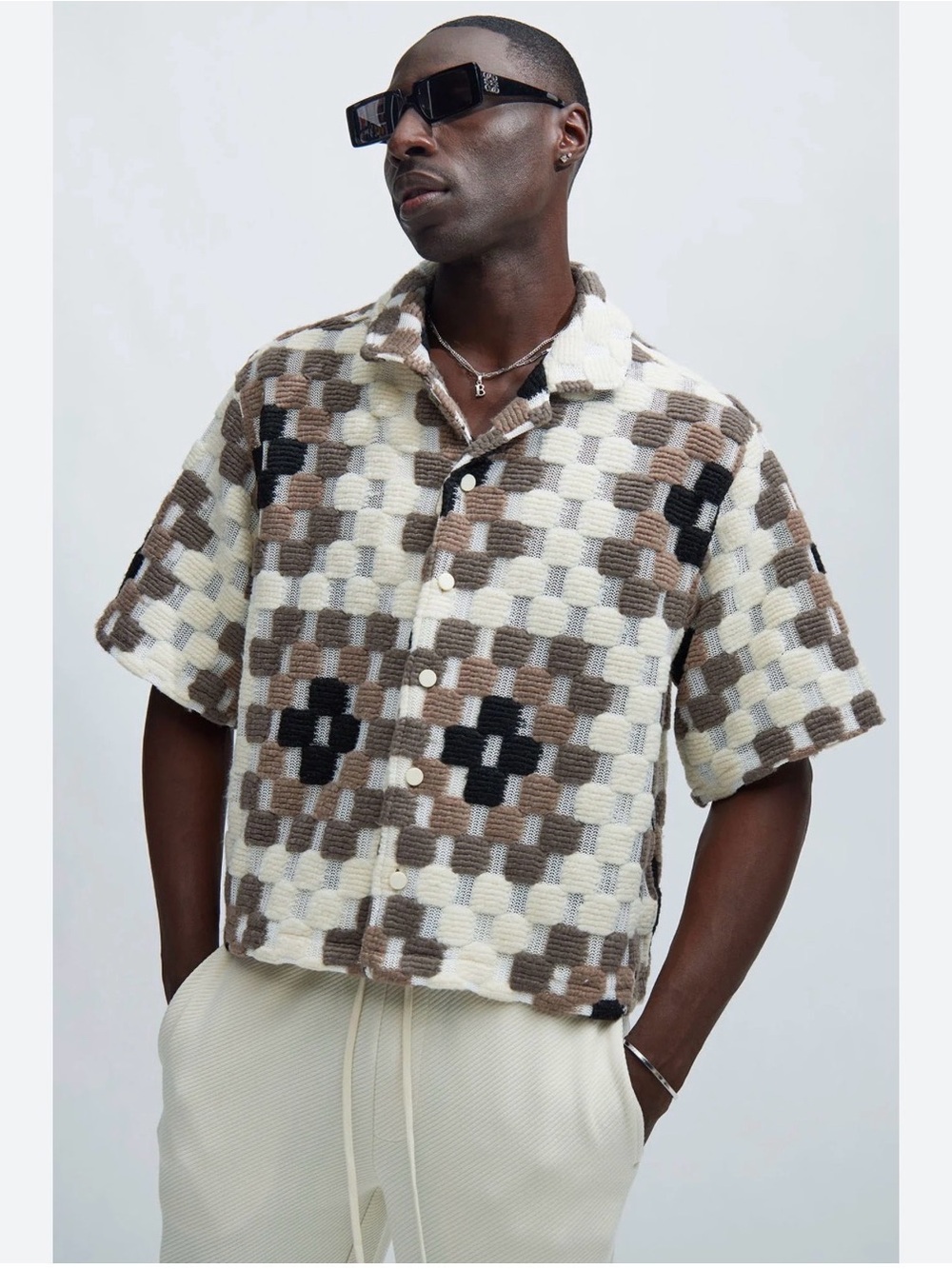 Fashion Nova Gaston Jacquard Cropped Shirt